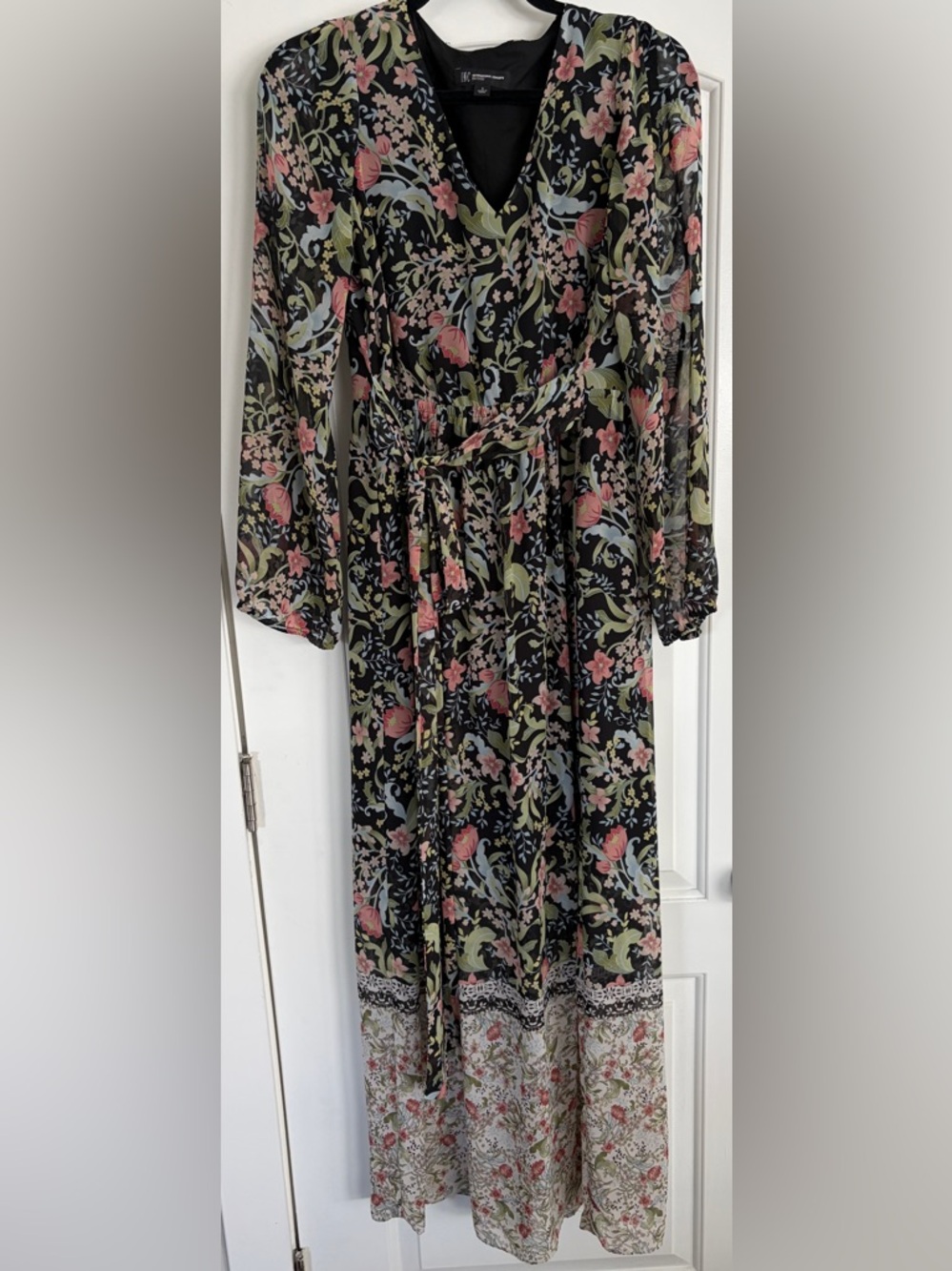 INC International Concepts Black Floral V-Maxi Neck Dress 6